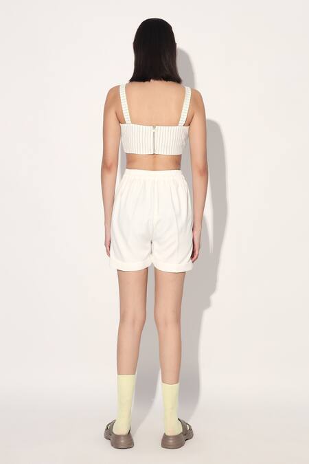 Shop_Linetribe__White Crepe Imported Shorts Set _at_Aza_Fashions