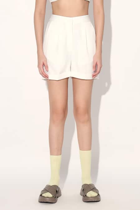 Linetribe__White Crepe Imported Shorts Set _Online_at_Aza_Fashions