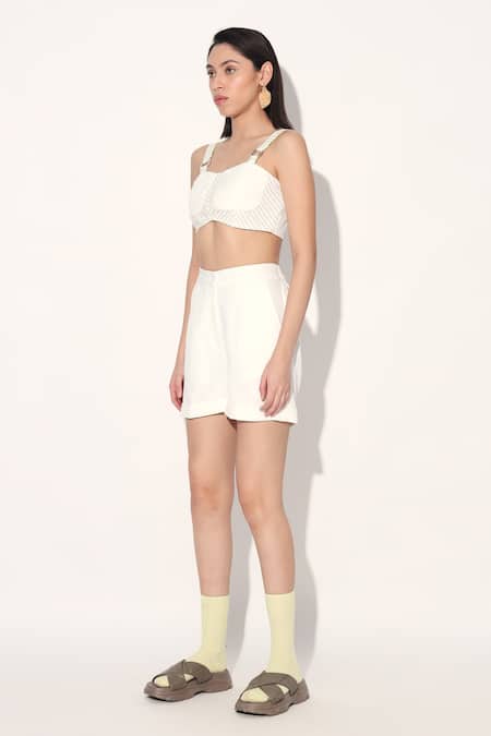 Buy_Linetribe__White Crepe Imported Shorts Set _Online_at_Aza_Fashions
