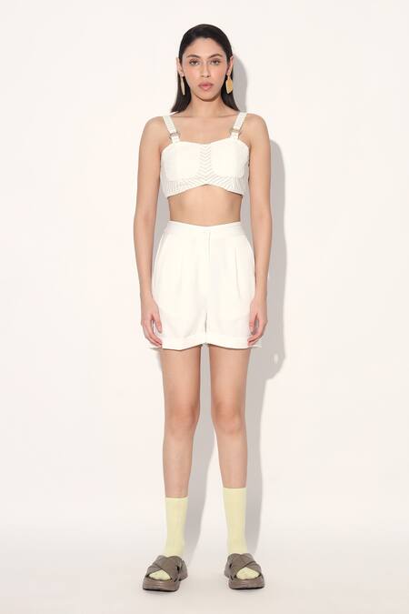 Shop_Linetribe__White Crepe Imported Shorts Set _Online_at_Aza_Fashions
