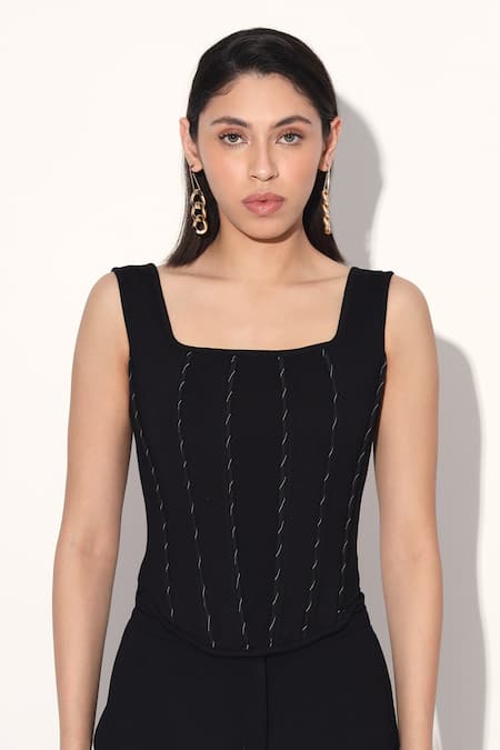 Linetribe_ Black Crepe Square Neck Designer Corset at Aza Fashions Linetribe__Black Crepe Square Neck Designer Corset _at_Aza_Fashions