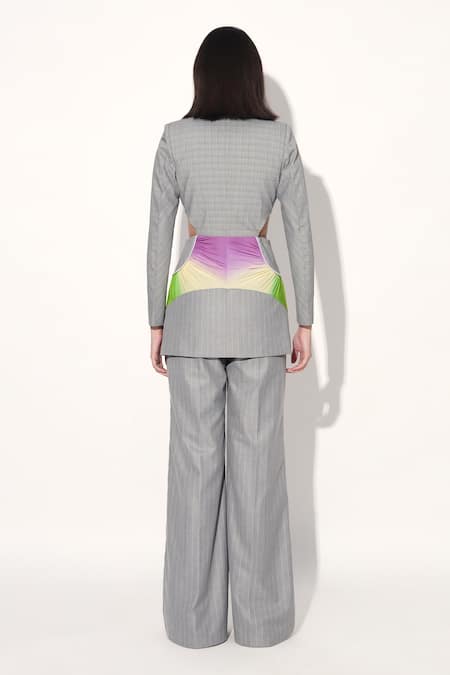 Shop Linetribe_ Gray Designer Grey Suiting Blazer And Pant Set at Aza Fashions Shop_Linetribe__Gray Designer Grey Suiting Blazer And Pant Set _at_Aza_Fashions