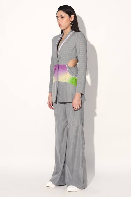 Buy Linetribe_ Gray Designer Grey Suiting Blazer And Pant Set Online at Aza Fashions Buy_Linetribe__Gray Designer Grey Suiting Blazer And Pant Set _Online_at_Aza_Fashions