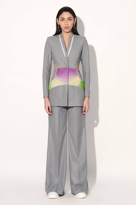 Shop Linetribe_ Gray Designer Grey Suiting Blazer And Pant Set Online at Aza Fashions Shop_Linetribe__Gray Designer Grey Suiting Blazer And Pant Set _Online_at_Aza_Fashions