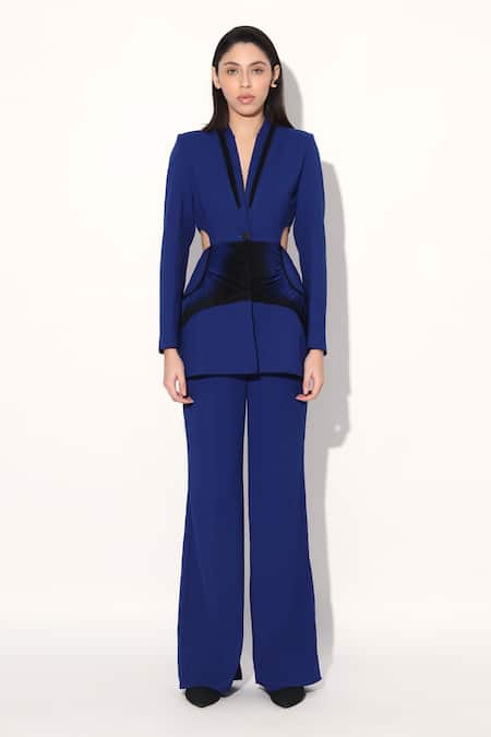 Linetribe_ Blue Crepe Designer Blazer And Pant Set Online at Aza Fashions Linetribe__Blue Crepe Designer Blazer And Pant Set _Online_at_Aza_Fashions