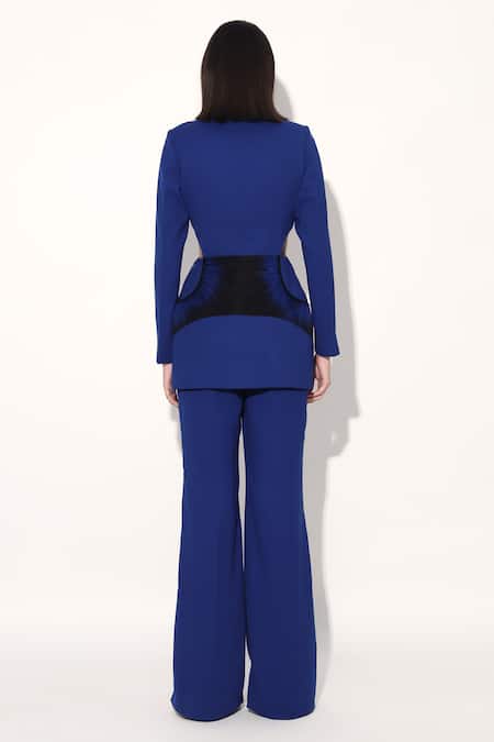 Shop Linetribe_ Blue Crepe Designer Blazer And Pant Set at Aza Fashions Shop_Linetribe__Blue Crepe Designer Blazer And Pant Set _at_Aza_Fashions