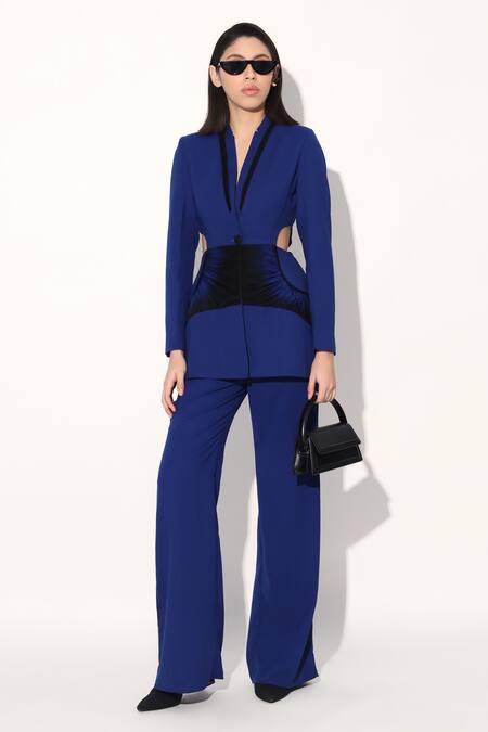 Buy Linetribe_ Blue Crepe Designer Blazer And Pant Set Buy_Linetribe__Blue Crepe Designer Blazer And Pant Set