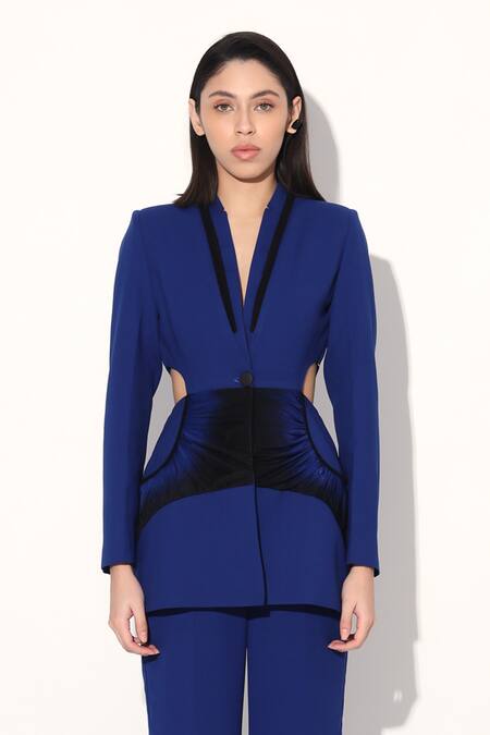 Shop Linetribe_ Blue Crepe Designer Blazer And Pant Set Shop_Linetribe__Blue Crepe Designer Blazer And Pant Set