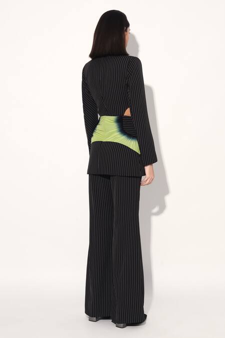 Buy Linetribe_ Black Crepe Striped Designer Blazer And Pant Set Online at Aza Fashions Buy_Linetribe__Black Crepe Striped Designer Blazer And Pant Set _Online_at_Aza_Fashions