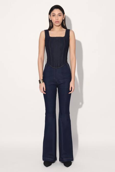 Buy_Linetribe__Blue Denim Designer Flared Pant _Online_at_Aza_Fashions