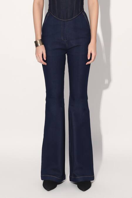 Shop_Linetribe__Blue Denim Designer Flared Pant _Online_at_Aza_Fashions