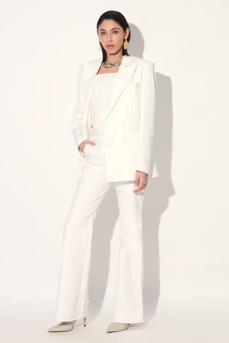 Linetribe__White Denim Flared Pant _Online_at_Aza_Fashions