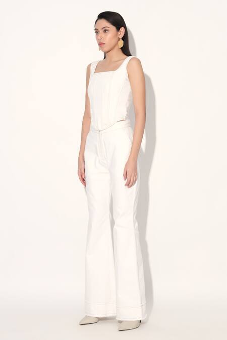 Buy_Linetribe__White Denim Flared Pant _Online_at_Aza_Fashions