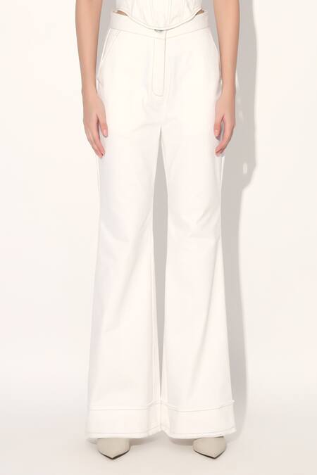 Linetribe__White Denim Flared Pant _at_Aza_Fashions