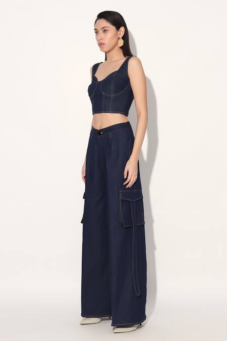 Linetribe_ Blue Denim Cargo Pant Online at Aza Fashions Linetribe__Blue Denim Cargo Pant _Online_at_Aza_Fashions