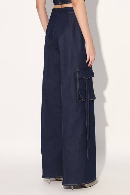 Shop Linetribe_ Blue Denim Cargo Pant Online at Aza Fashions Shop_Linetribe__Blue Denim Cargo Pant _Online_at_Aza_Fashions