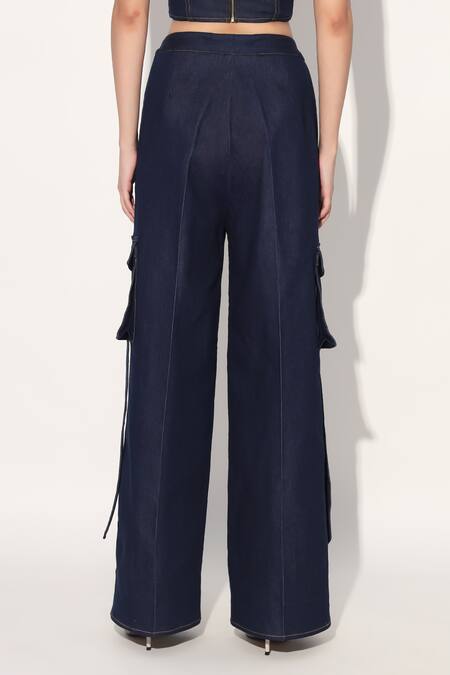 Linetribe_ Blue Denim Cargo Pant at Aza Fashions Linetribe__Blue Denim Cargo Pant _at_Aza_Fashions