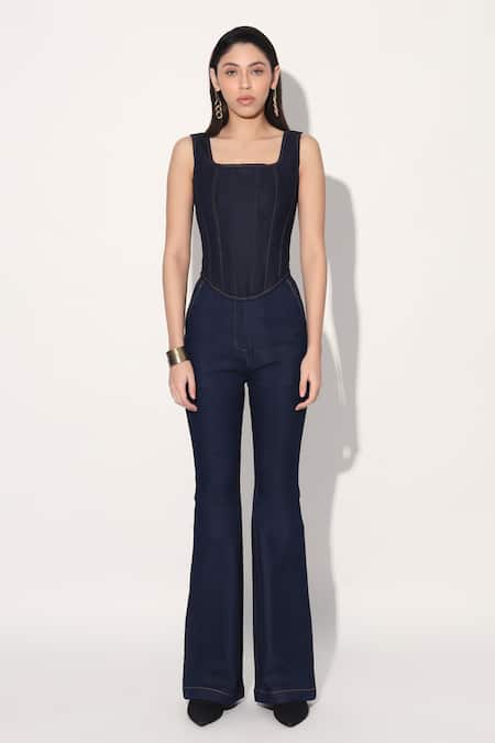 Buy Linetribe_ Blue Denim Square Neck Designer Corset Online at Aza Fashions Buy_Linetribe__Blue Denim Square Neck Designer Corset _Online_at_Aza_Fashions