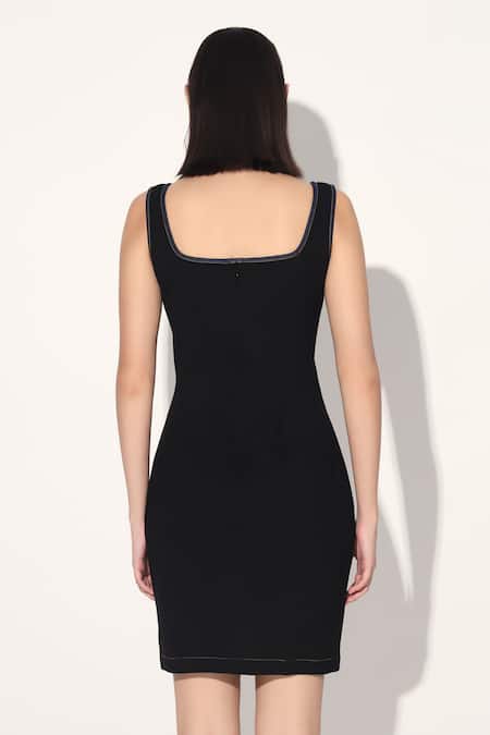 Shop Linetribe_ Blue Denim Square Neck Dress at Aza Fashions Shop_Linetribe__Blue Denim Square Neck Dress _at_Aza_Fashions