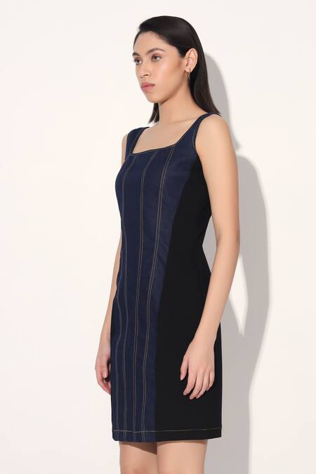 Shop Linetribe_ Blue Denim Square Neck Dress Online at Aza Fashions Shop_Linetribe__Blue Denim Square Neck Dress _Online_at_Aza_Fashions