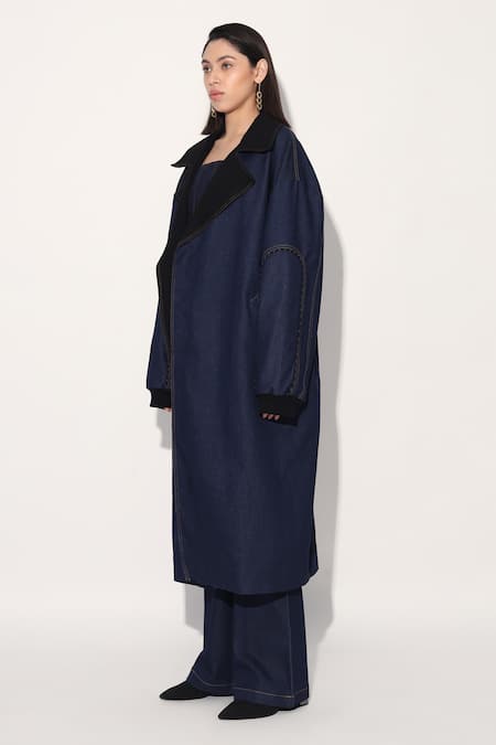 Buy Linetribe_ Blue Denim Designer Trench Coat Online at Aza Fashions Buy_Linetribe__Blue Denim Designer Trench Coat _Online_at_Aza_Fashions