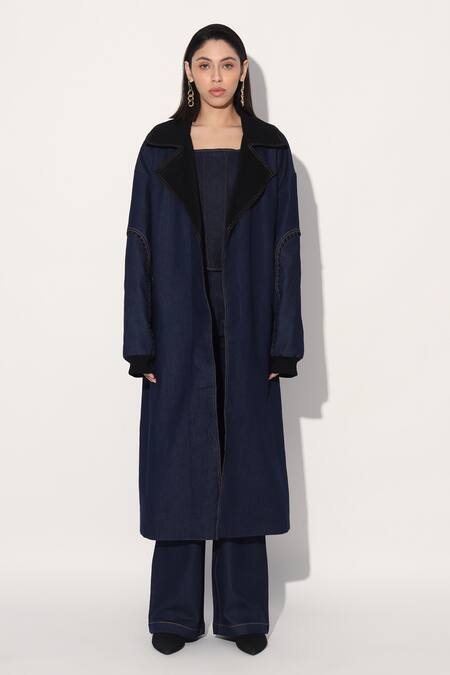 Shop Linetribe_ Blue Denim Designer Trench Coat Online at Aza Fashions Shop_Linetribe__Blue Denim Designer Trench Coat _Online_at_Aza_Fashions