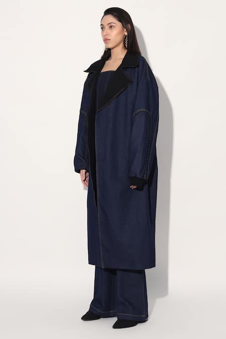 Linetribe_ Blue Denim Designer Trench Coat at Aza Fashions Linetribe__Blue Denim Designer Trench Coat _at_Aza_Fashions