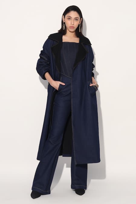 Linetribe_ Blue Denim Designer Trench Coat 