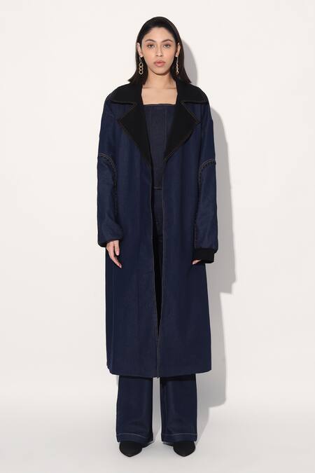 Buy Linetribe_ Blue Denim Designer Trench Coat Buy_Linetribe__Blue Denim Designer Trench Coat
