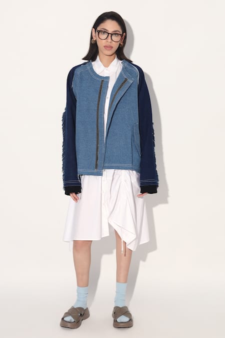 Linetribe_ Blue Denim Round Neck Designer Jacket 