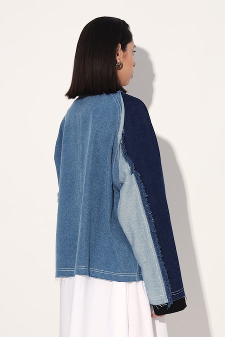 Buy Linetribe_ Blue Denim Round Neck Designer Jacket Online at Aza Fashions Buy_Linetribe__Blue Denim Round Neck Designer Jacket _Online_at_Aza_Fashions