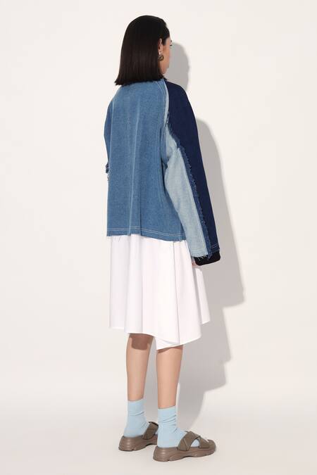 Buy Linetribe_ Blue Denim Round Neck Designer Jacket Buy_Linetribe__Blue Denim Round Neck Designer Jacket