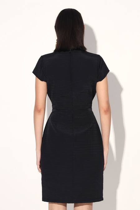 Linetribe_ Black Crepe Round Neck Color Block Quilted Dress Online at Aza Fashions Linetribe__Black Crepe Round Neck Color Block Quilted Dress _Online_at_Aza_Fashions