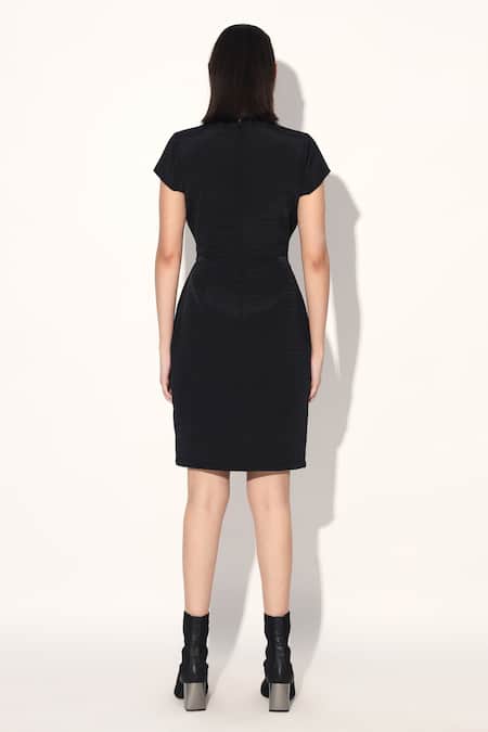 Shop Linetribe_ Black Crepe Round Neck Color Block Quilted Dress at Aza Fashions Shop_Linetribe__Black Crepe Round Neck Color Block Quilted Dress _at_Aza_Fashions