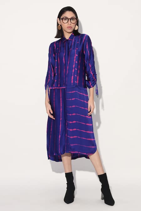 Linetribe_ Pink Viscose, Satin Collared Designer Purple Dress 