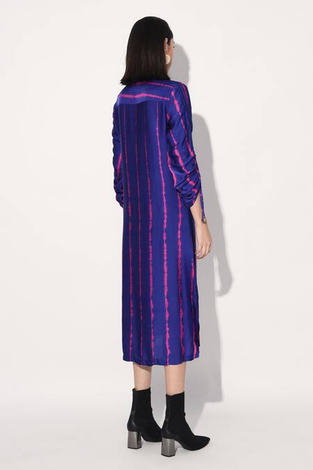 Buy Linetribe_ Pink Viscose, Satin Collared Designer Purple Dress Online at Aza Fashions Buy_Linetribe__Pink Viscose, Satin Collared Designer Purple Dress _Online_at_Aza_Fashions