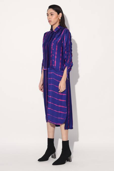 Shop Linetribe_ Pink Viscose, Satin Collared Designer Purple Dress Online at Aza Fashions Shop_Linetribe__Pink Viscose, Satin Collared Designer Purple Dress _Online_at_Aza_Fashions