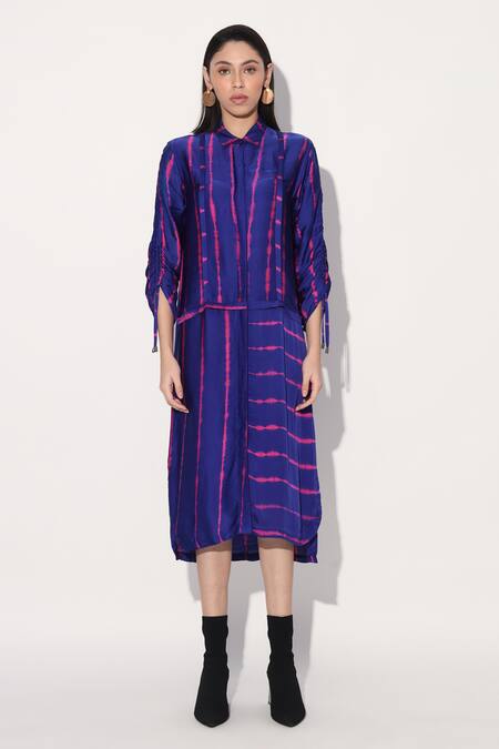 Linetribe_ Pink Viscose, Satin Collared Designer Purple Dress at Aza Fashions Linetribe__Pink Viscose, Satin Collared Designer Purple Dress _at_Aza_Fashions