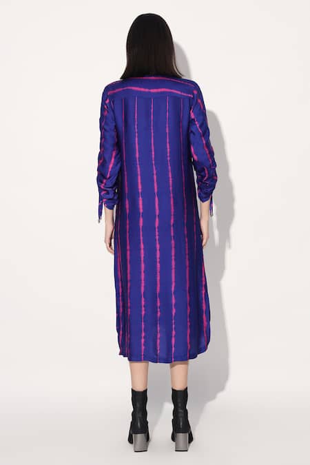Shop Linetribe_ Pink Viscose, Satin Collared Designer Purple Dress at Aza Fashions Shop_Linetribe__Pink Viscose, Satin Collared Designer Purple Dress _at_Aza_Fashions
