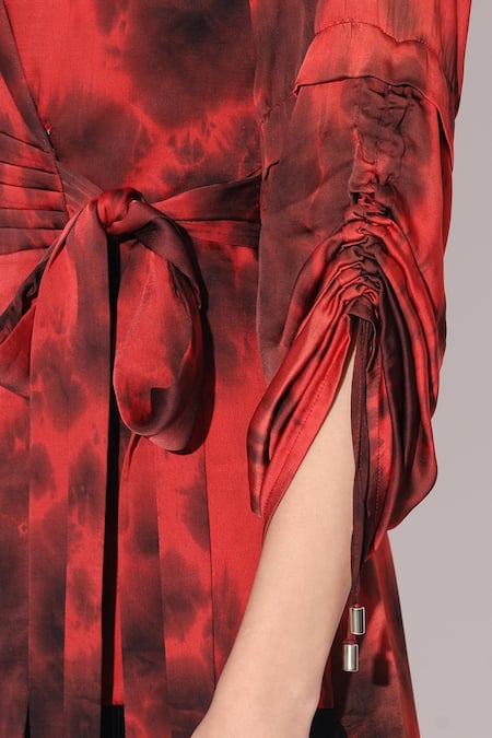 Linetribe_ Red Viscose, Satin Collared Designer Dress Online at Aza Fashions Linetribe__Red Viscose, Satin Collared Designer Dress _Online_at_Aza_Fashions