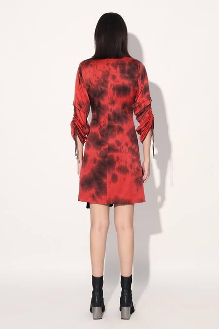 Shop Linetribe_ Red Viscose, Satin Collared Designer Dress Online at Aza Fashions Shop_Linetribe__Red Viscose, Satin Collared Designer Dress _Online_at_Aza_Fashions