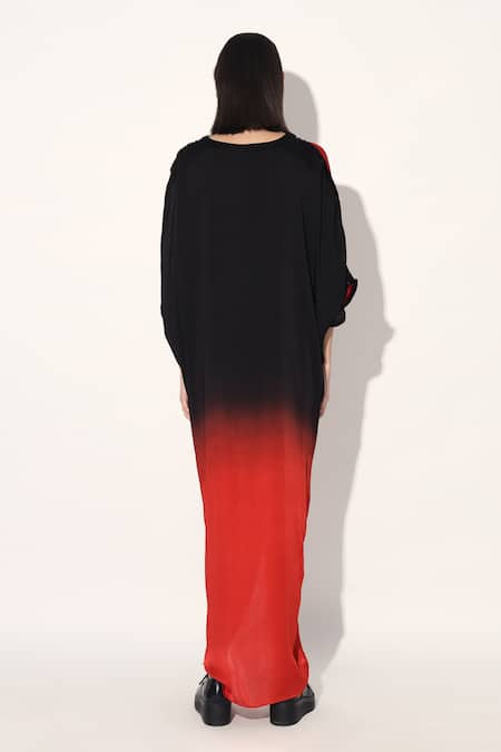 Linetribe_ Red & Black Viscose Satin Kaftan Dress 