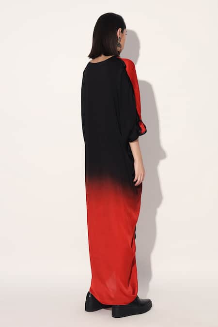 Buy Linetribe_ Red Viscose, Satin V-neck And Black Kaftan Dress Online at Aza Fashions Buy_Linetribe__Red Viscose, Satin V-neck And Black Kaftan Dress _Online_at_Aza_Fashions