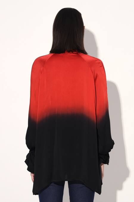 Buy_Linetribe__Multi Color Viscose, Satin Keyhole Neck Red Black Designer Top _Online_at_Aza_Fashions
