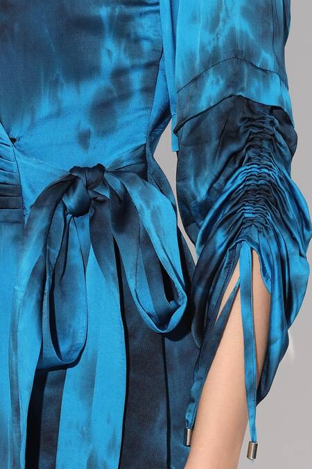 Linetribe_ Blue Viscose Open Neck Satin Dress Online at Aza Fashions Linetribe__Blue Viscose Open Neck Satin Dress _Online_at_Aza_Fashions