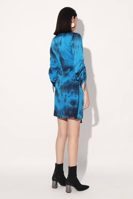 Buy Linetribe_ Blue Viscose Open Neck Satin Dress Online at Aza Fashions Buy_Linetribe__Blue Viscose Open Neck Satin Dress _Online_at_Aza_Fashions