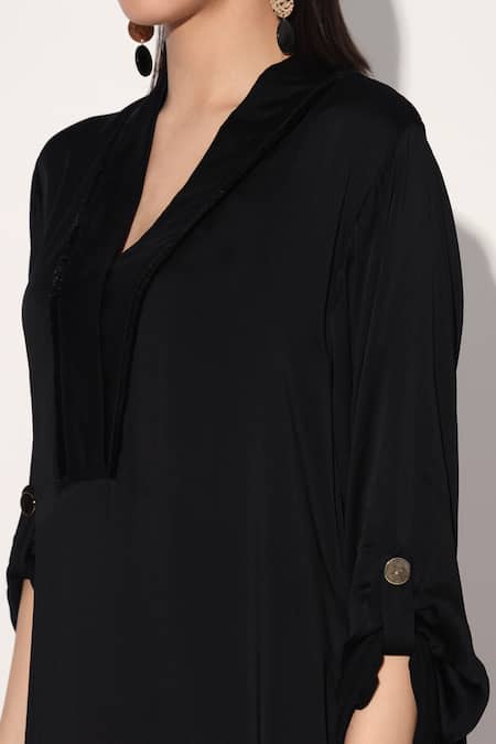 Shop_Linetribe_Multi Color Viscose, Satin Split V-neck Red Black Ombre Tunic _Online_at_Aza_Fashions