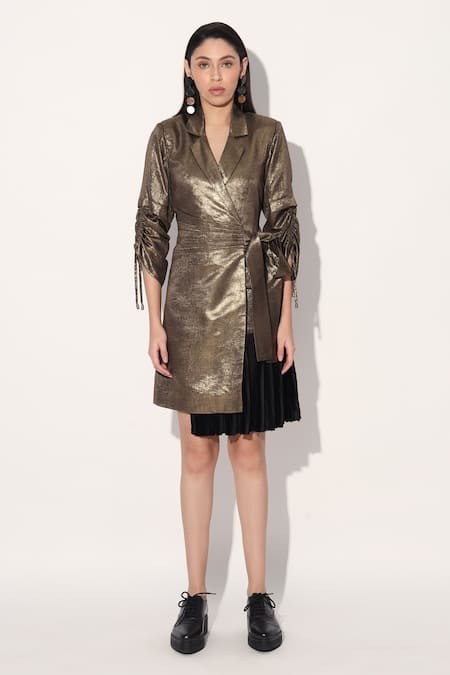 Buy Linetribe_ Gold Crepe Collared Imported Designer Dress Online at Aza Fashions Buy_Linetribe__Gold Crepe Collared Imported Designer Dress _Online_at_Aza_Fashions