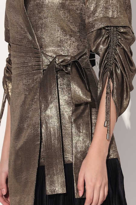 Shop Linetribe_ Gold Crepe Collared Imported Designer Dress Online at Aza Fashions Shop_Linetribe__Gold Crepe Collared Imported Designer Dress _Online_at_Aza_Fashions