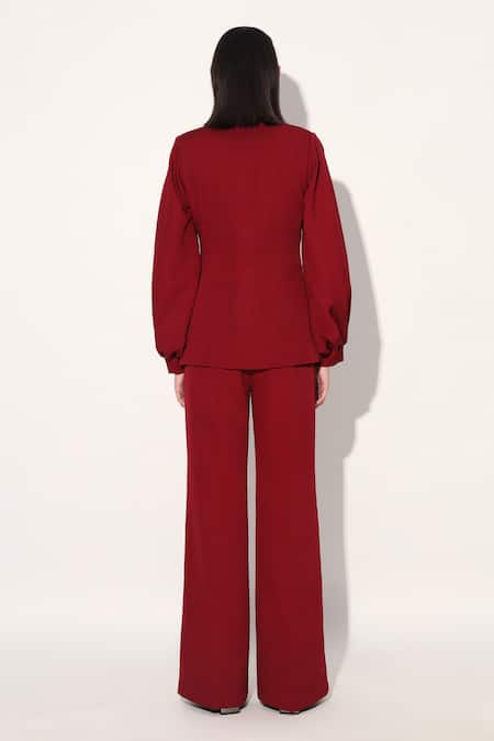 Shop Linetribe Maroon Crepe Designer Blazer And Pant Set at Aza Fashions Shop_Linetribe_Maroon Crepe Designer Blazer And Pant Set _at_Aza_Fashions